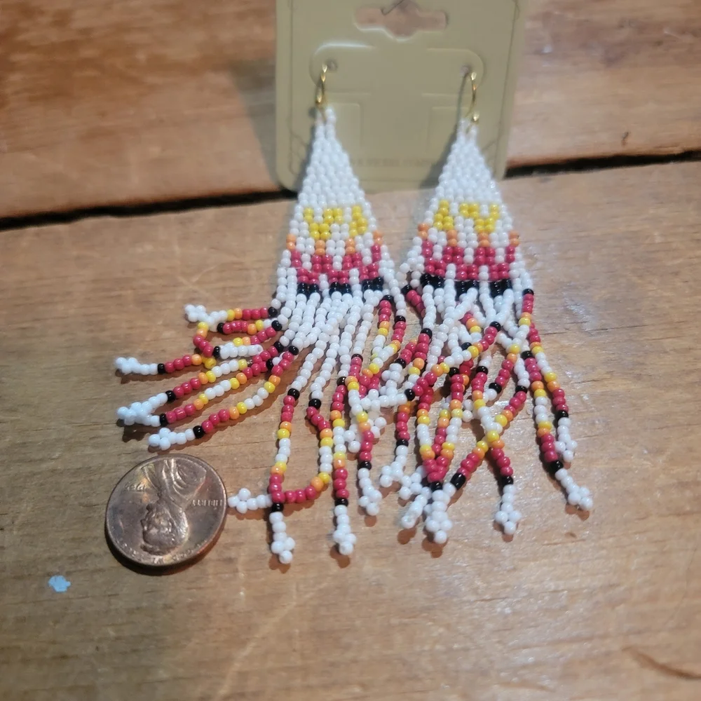 free Spirit Boho Hippie People Seed bead fringe earrings south western